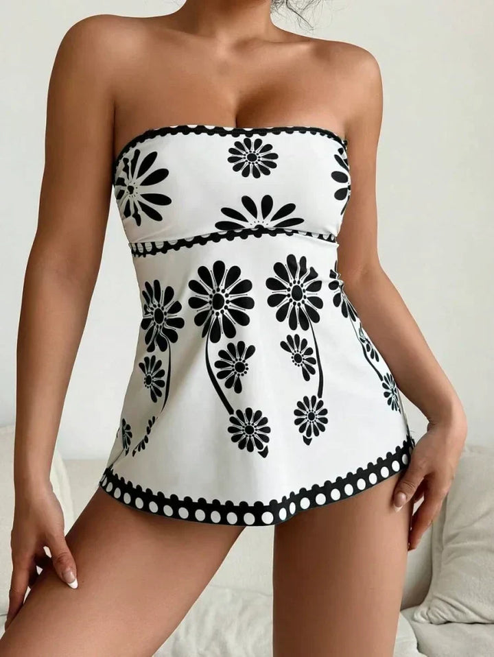 Margarita | Conjunto tankini con estampado de margaritas que cubre el vientre