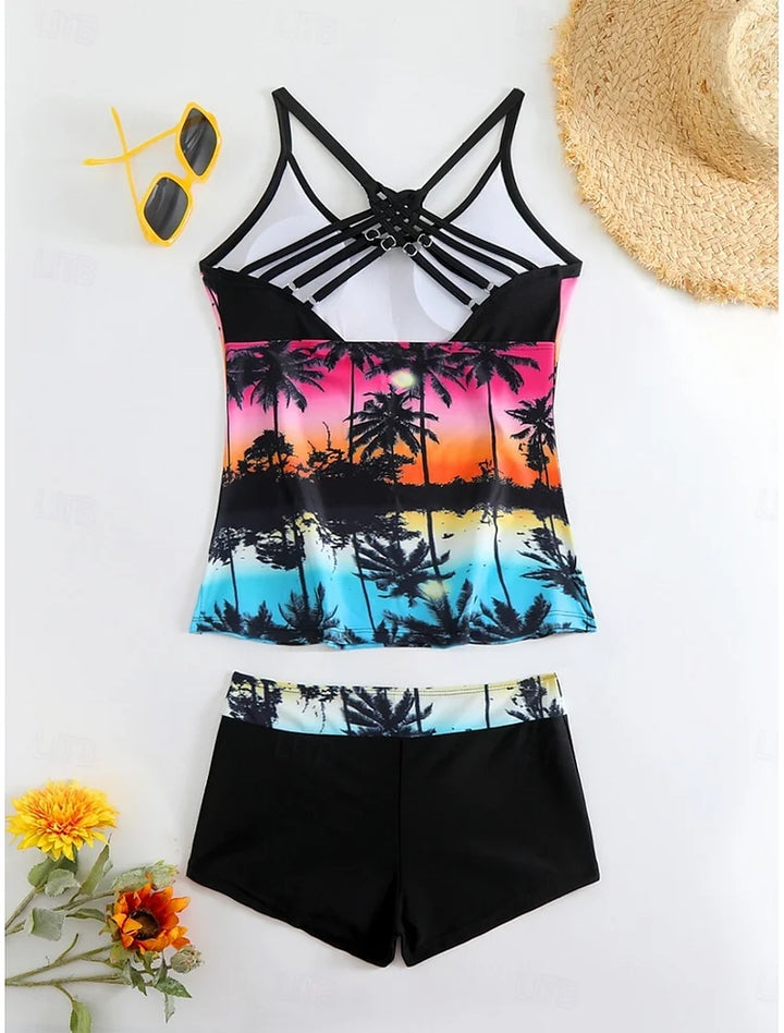 La Habana | Conjunto de tankini con estampado tropical y shorts de baño