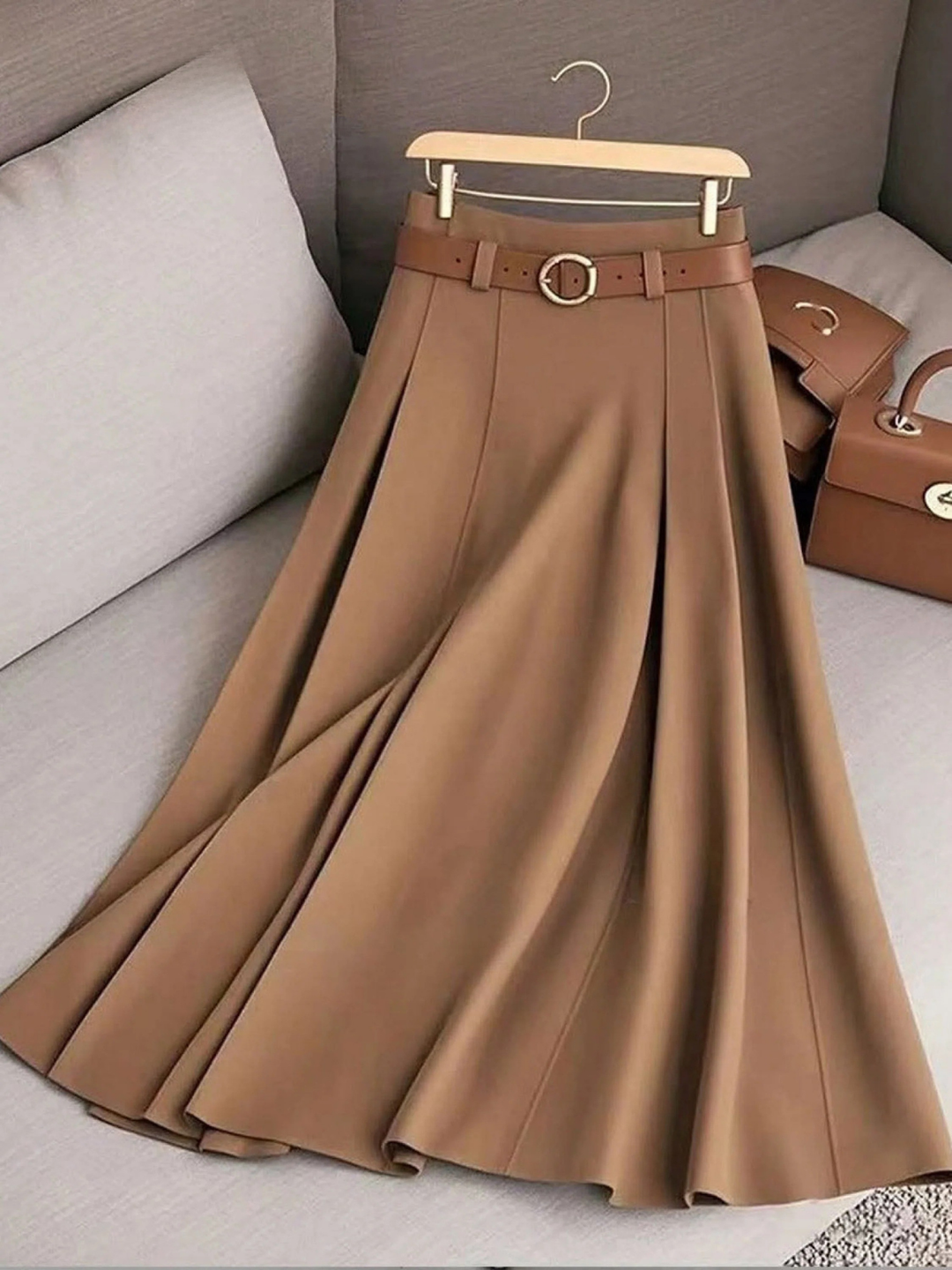Falda Casual A-Line de Color Sólido de Cintura Alta para Mujeres