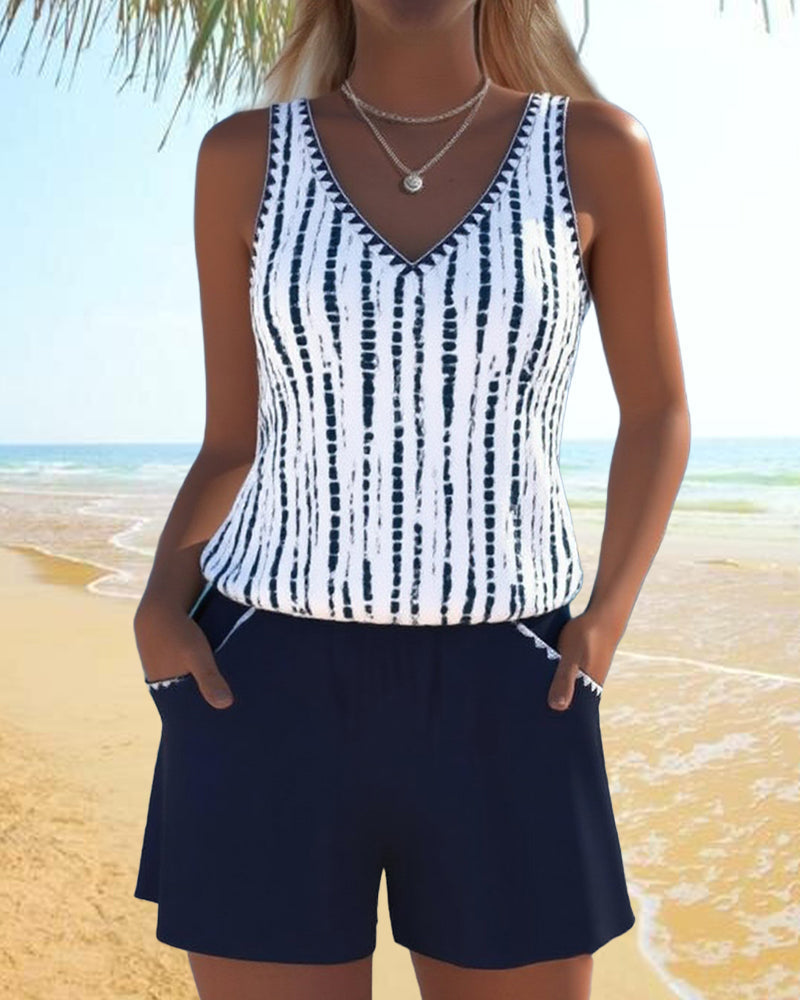 Mia | Traje de baño casual de dos piezas con estampado y bolsillos