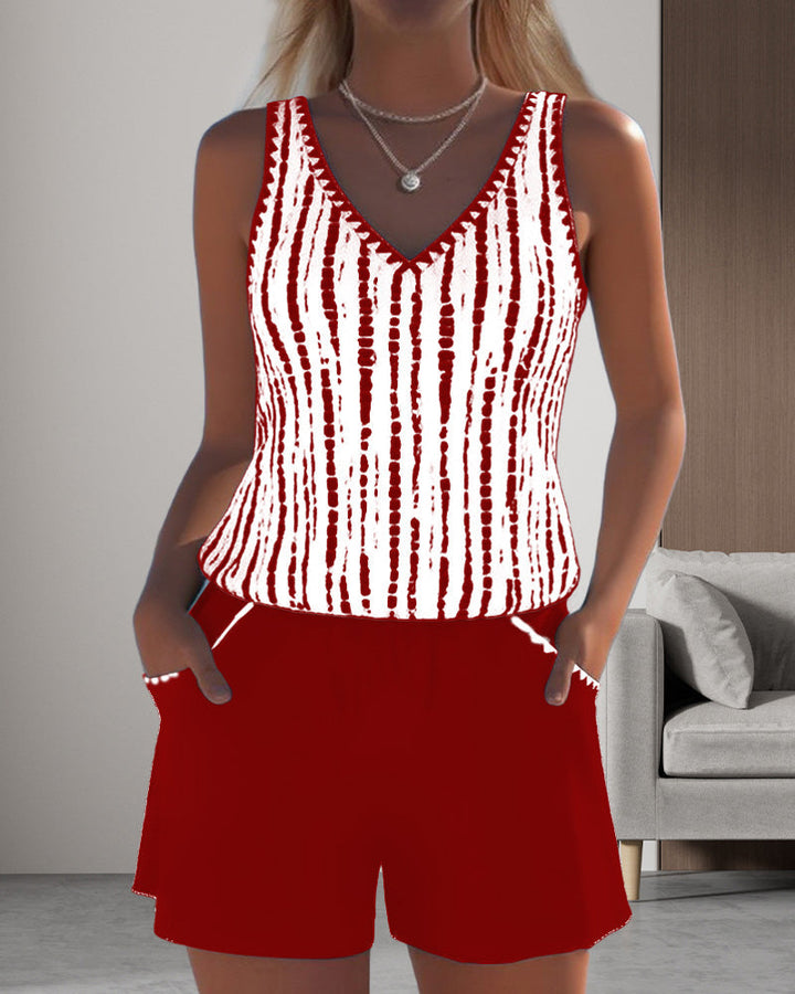 Mia | Traje de baño casual de dos piezas con estampado y bolsillos