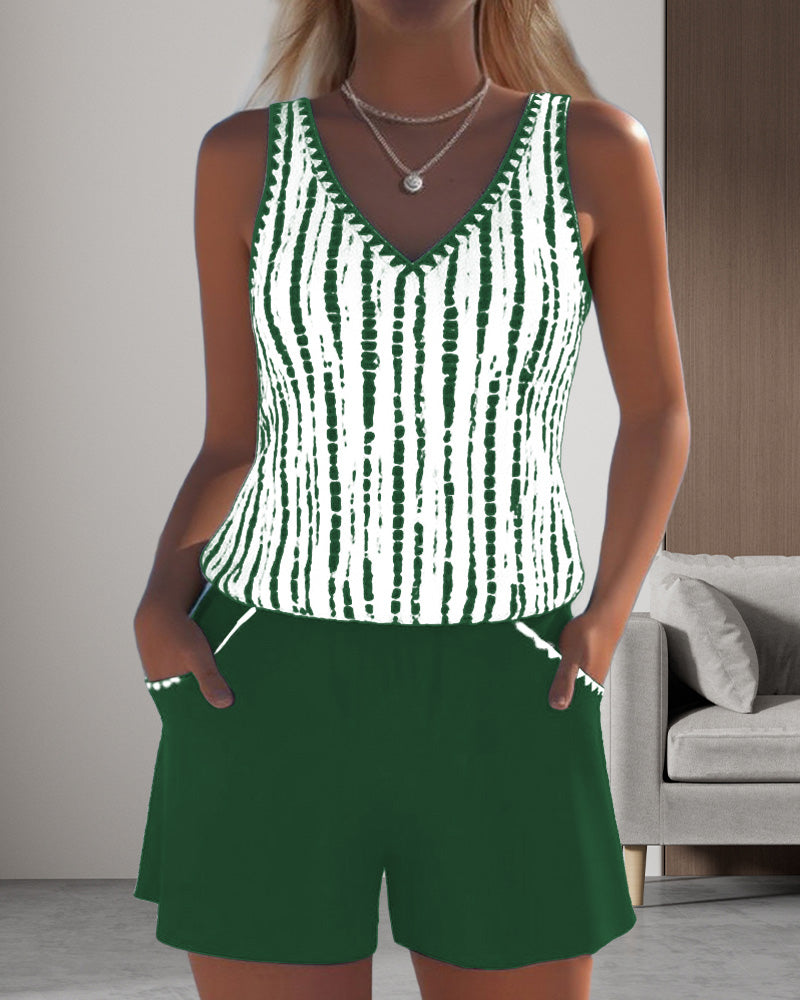 Mia | Traje de baño casual de dos piezas con estampado y bolsillos