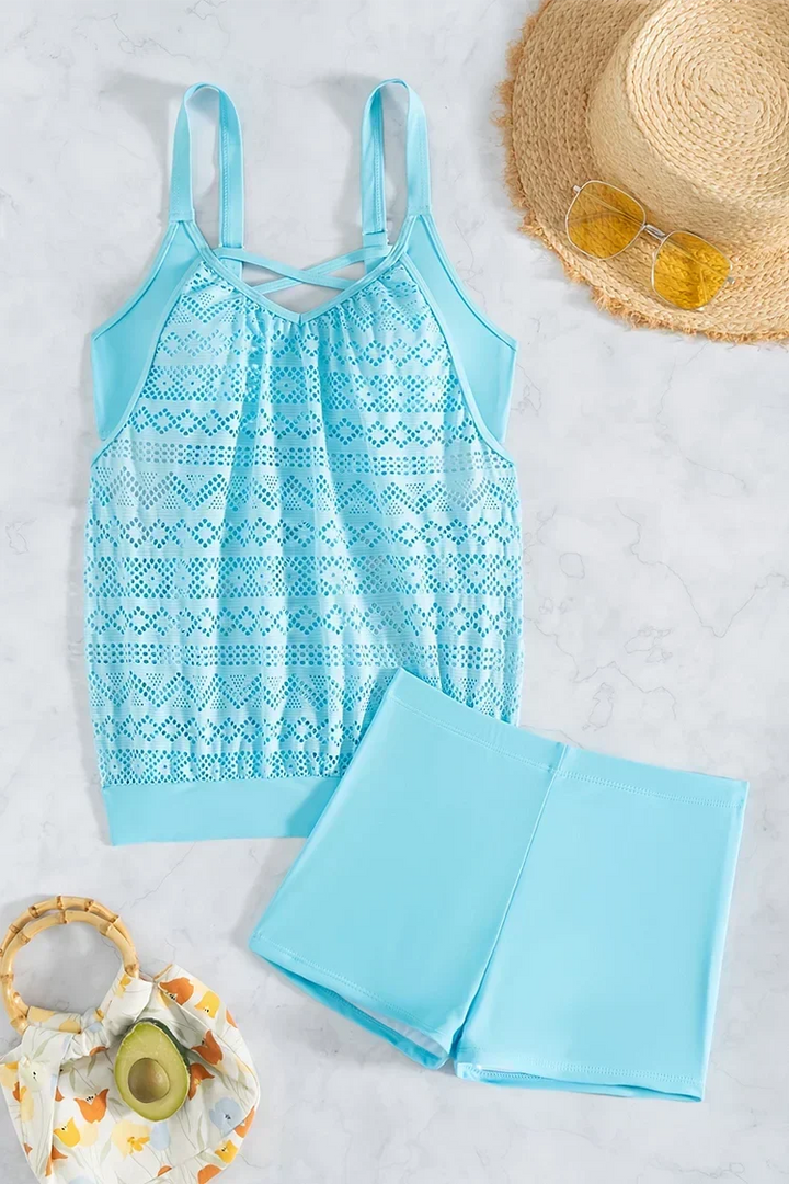 Cristal | Conjunto de tankini superpuesto de encaje que cubre el vientre