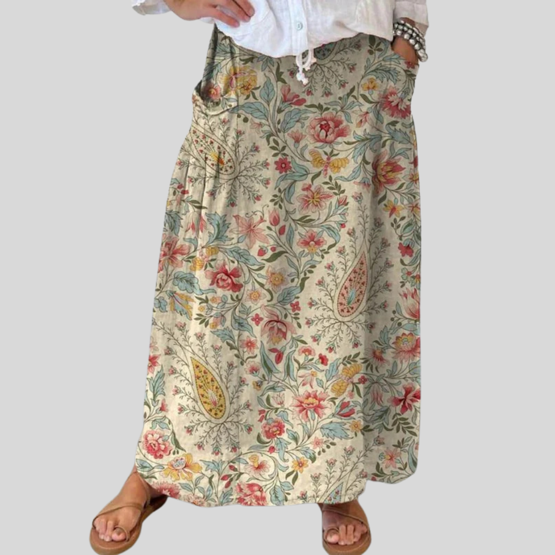 Falda de Lino con Estampado Floral Vintage para Mujeres