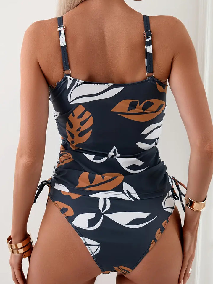 Isla | Conjunto de tankini con estampado de hojas tropicales