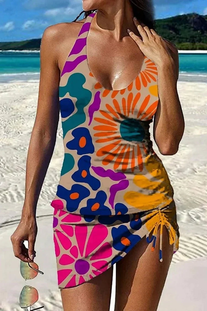 Fiesta | Conjunto de tankini floral con gráfico que cubre el vientre