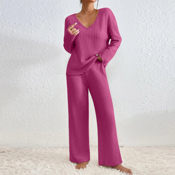 Zavelli | Conjunto completo de dos piezas con pantalones y top con escote en V