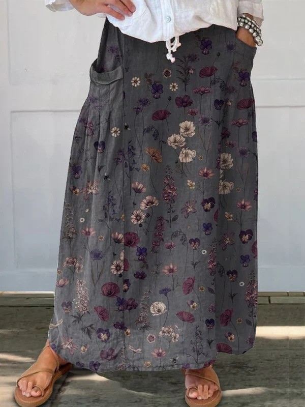 Falda de Lino con Estampado de Flores para Mujeres