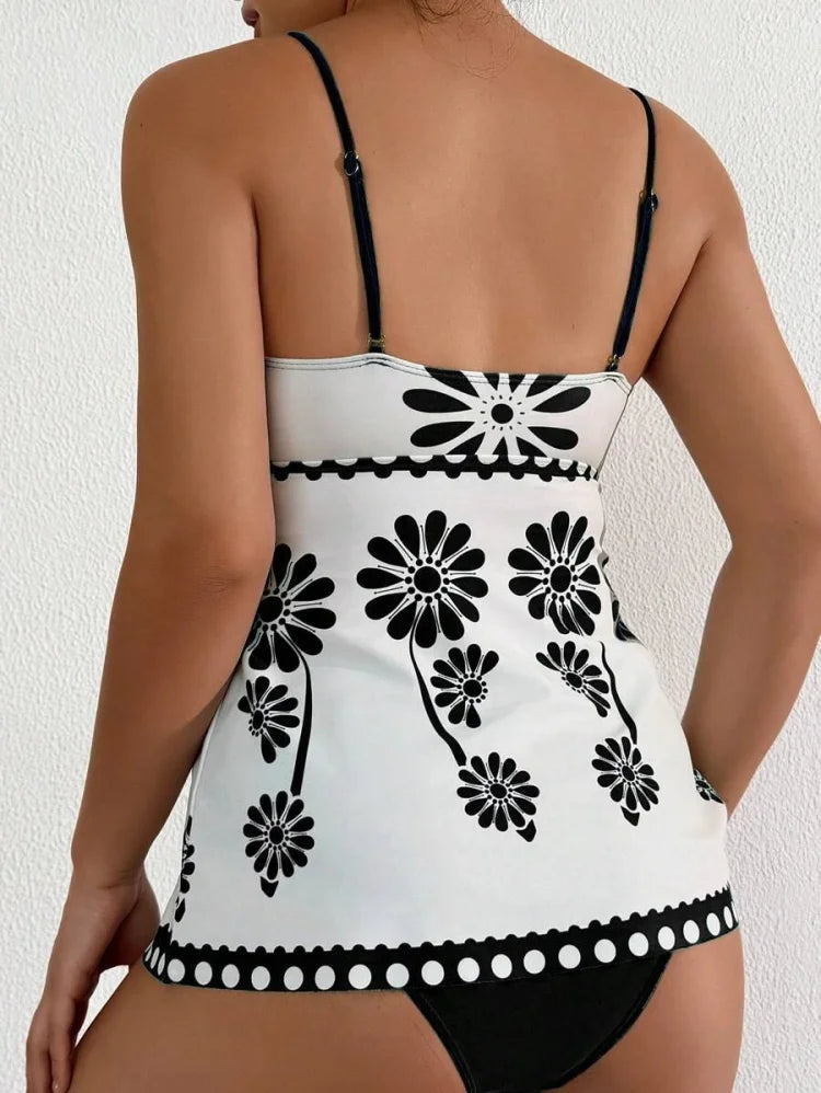 Margarita | Conjunto tankini con estampado de margaritas que cubre el vientre