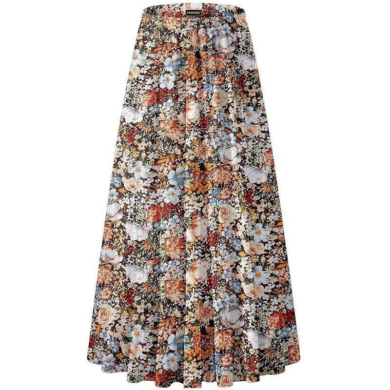 Falda Elástica con Estampado Floral de Otoño e Invierno