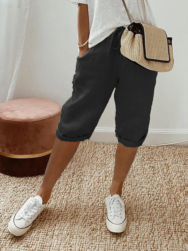 Lauren | Pantalones Cortos de Mezcla de Lino Relajados